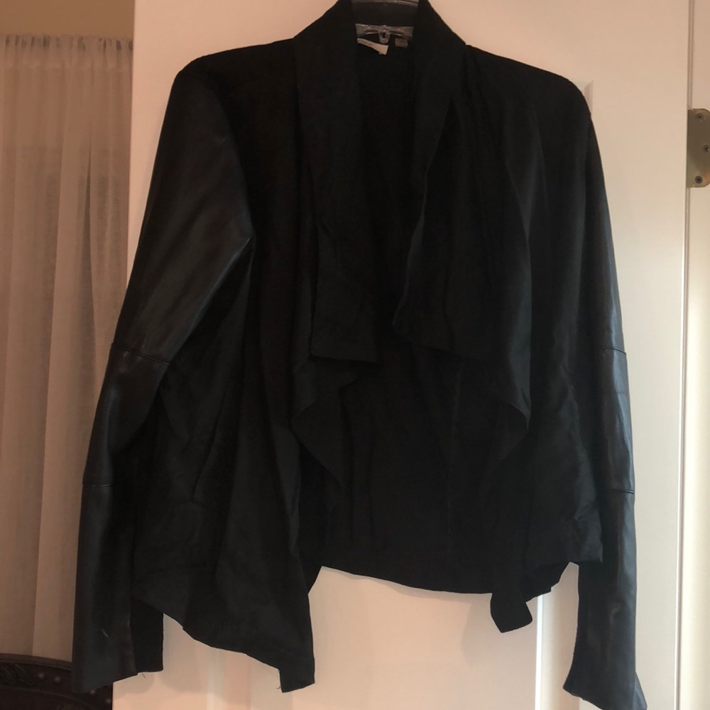 cotton / leather cross zip jacket